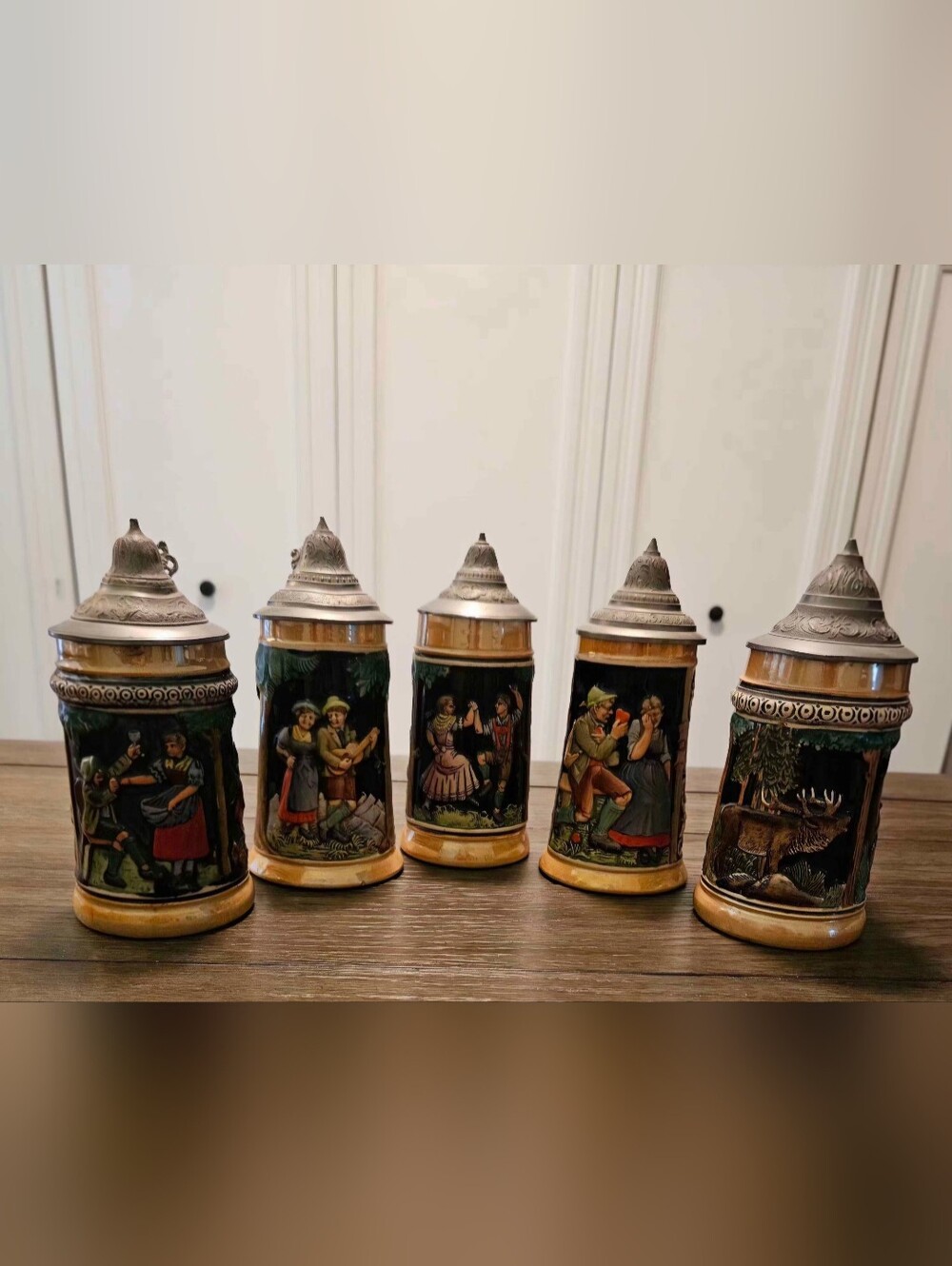 Authentic Vintage German Beer Stein Collection (Set of 5) – Pewter Lids